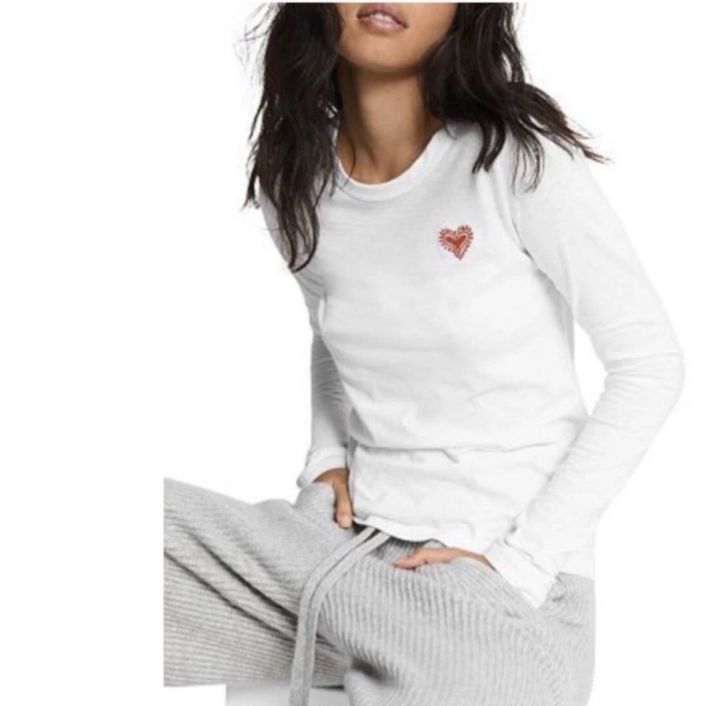 White Long Sleeve Top with Heart Detail